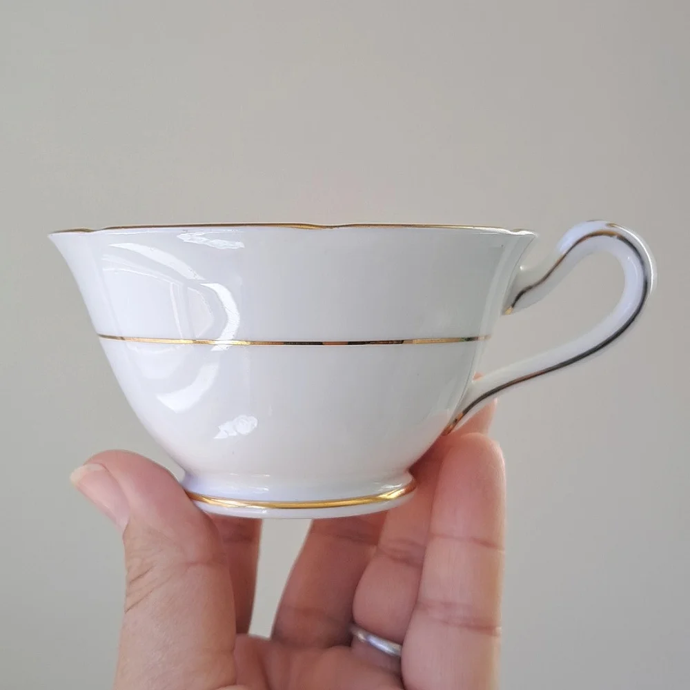 Vintage Grosvenor Jackson & Gosling Bone China Teacup Saucer Green Gold Floral